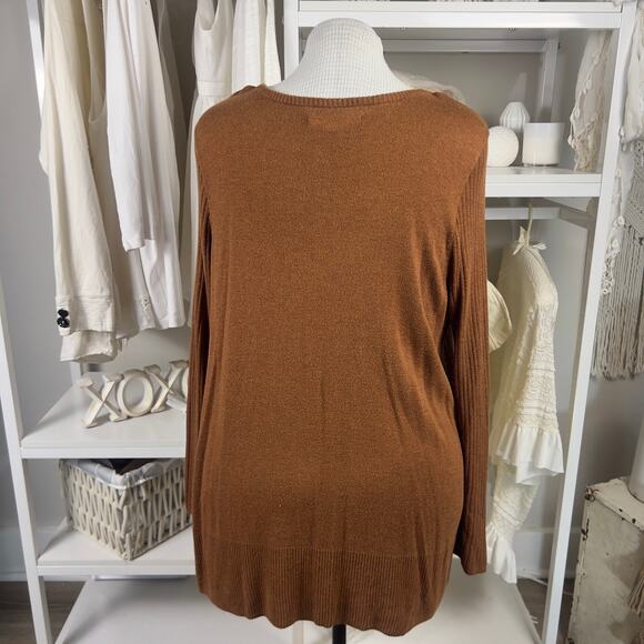 Apt. 9 Womens Sz XXL burnt orange ribbed asymmetrical long sleeve top fall #3108 - Picture 4 of 8